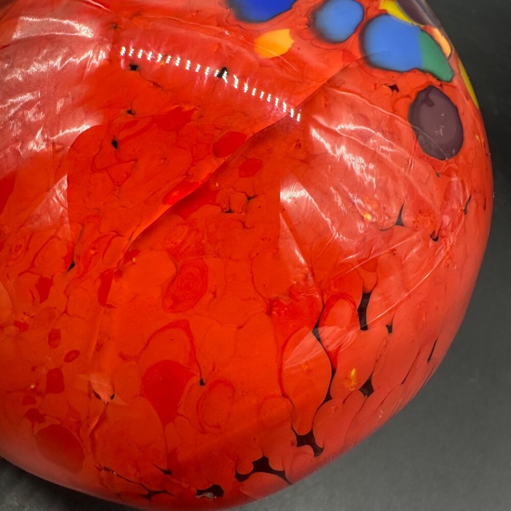 Paperweight Candle Holder Bohemian Art Glass Handmade Red Rainbow Czech READ - Picture 8 of 12